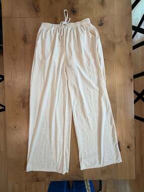 Cream Textured Patterned Lined Wide Leg Pants Size Large